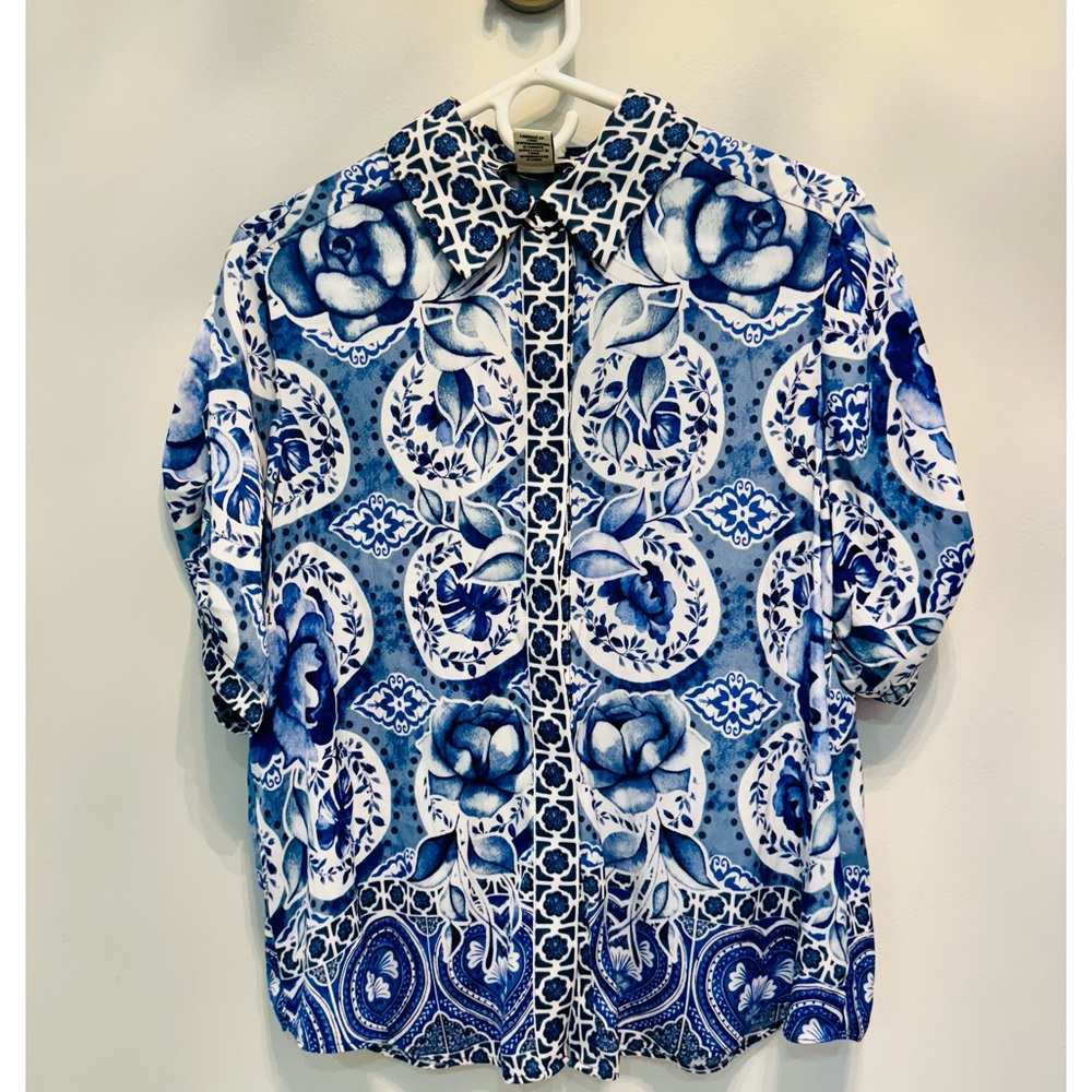 Rachel Zoe Blue and White Floral Blouse